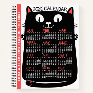 2026 Jahres-Monats-Kalender Mid-Century Schwarze K Notizbuch