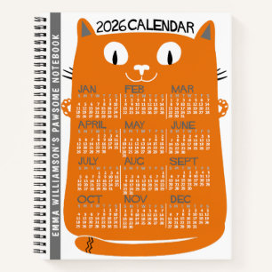 2026 Jahres-Monatskalender Mid-Century Orange Katz Notizbuch