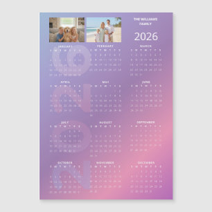2026 Jahreskalender Rosa Blau Personalisiertes Fot Magnetkarte