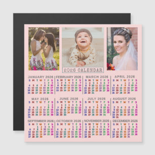 2026 Jahreskalender Süße rosa Familienfoto-Collage Magneteinladung