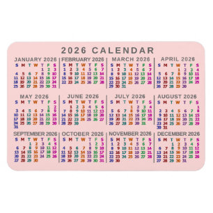 2026 Jahresmonatskalender Blush Rosa Farbig Magnet