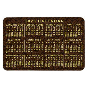 2026 Jahresmonatskalender Dunkle Kaffeebohnen Magnet