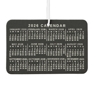 2026 Jahresmonatskalender Klassisch Schwarz und We Autolufterfrischer