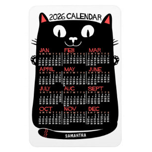 2026 Jahresmonatskalender Mid-Century Schwarze Kat Magnet