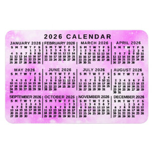 2026 Jahresmonatskalender Rosa Wasserfarbe Sterne Magnet