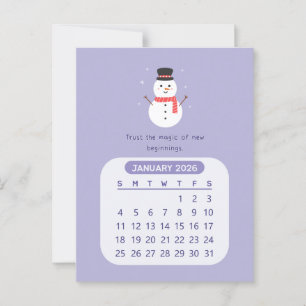 2026 Januar Monatlicher Kawaii Motivationskalender Postkarte