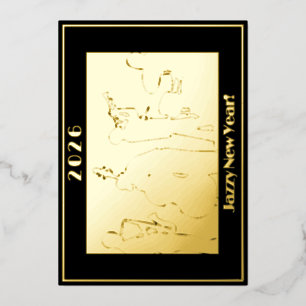 2026 Jazzy Neujahrs-Grußkarte mit Goldfolie Folieneinladung