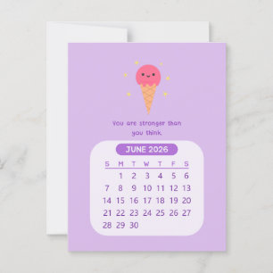 2026 Juni Monatlicher Kawaii Motivierend Kalender Postkarte