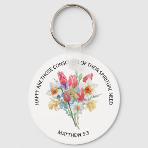 2026 JW Jahr Text Matthäus 5v3 Frühlingsblumen Schlüsselanhänger