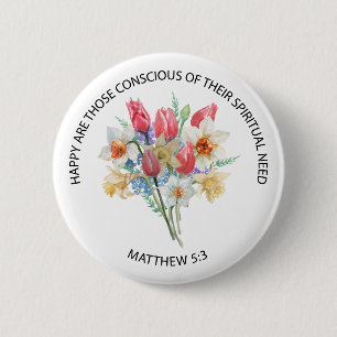 2026 JW-Jahres-Text Matthäus 5v3 Frühlingsblumen Button