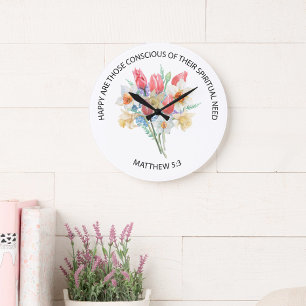 2026 JW Jahres Text Matthäus 5v3 Frühlingsblumen Große Wanduhr