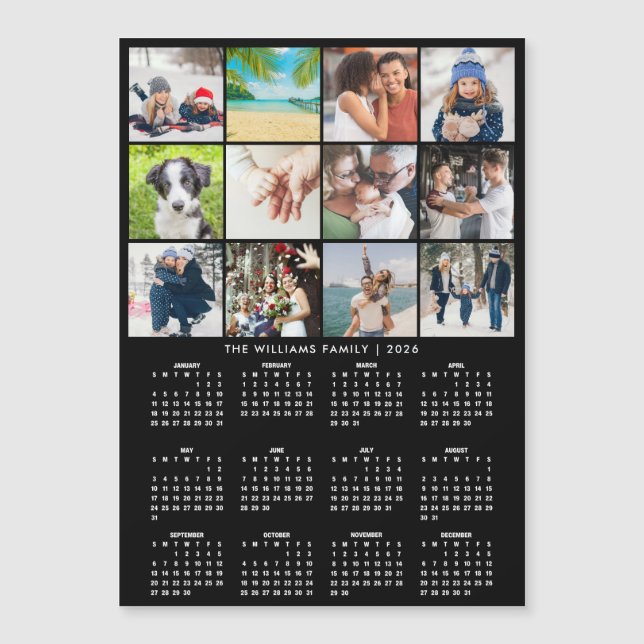 2026 Kalender 12 Foto Collage Magnet (Vorderseite)