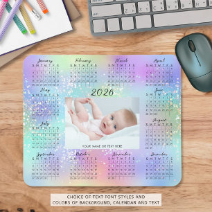 2026 Kalender 1 Foto Rainbow Glitzer Script Mousepad