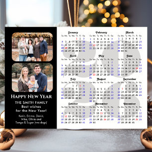 2026 Kalender 2 Foto Modernes Schwarzes Einfaches  Magnetkarte