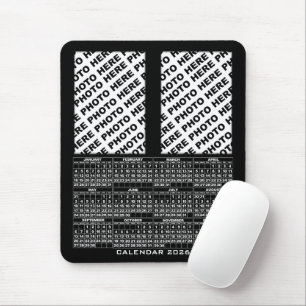 2026 Kalender 2 Vertikale Fotos hinzufügen Schwarz Mousepad