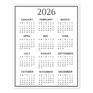2026 Kalender #2 Vier Zeilen, drei Spalten Gummistempel