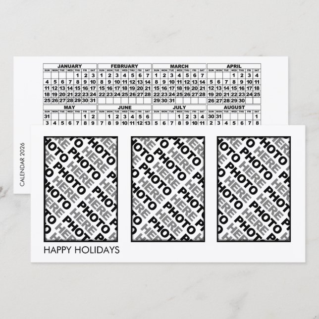 2026 Kalender 3 Fotos Karte hinzufügen (Vorne/Hinten)