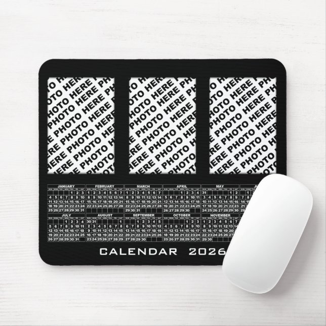 2026 Kalender 3 Vertikale Fotos hinzufügen Mousepa Mousepad (Mit Mouse)