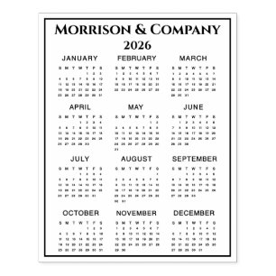 2026 Kalender #3 Vier Zeilen, drei Spalten, Name Gummistempel