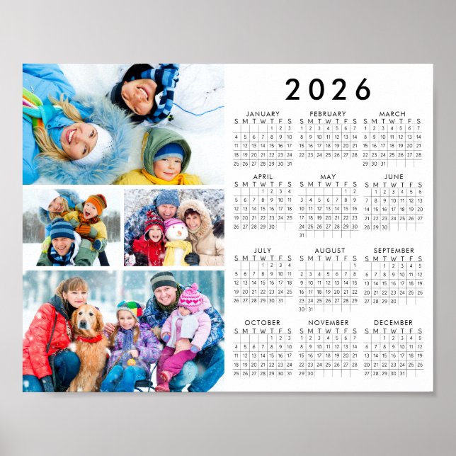 2026 Kalender 4 Foto Einfacher Poster (Vorne)