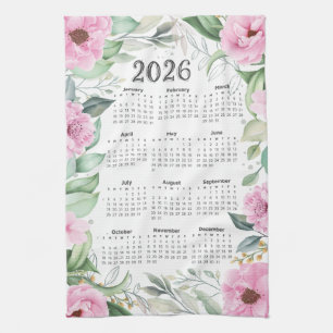 2026 Kalender Aquarell Eukalyptus Rosa Geschirrtuch