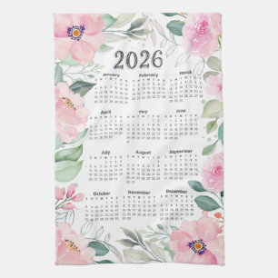 2026 Kalender Aquarellfarben Rosa Geschirrtuch