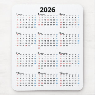 2026 Kalender auf Weiß Mousepad