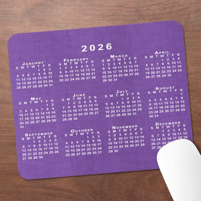2026 Kalender Benutzerfoto Lila Leinenstruktur Mousepad (2026 Calendar Custom Photo Purple Linen Texture Mouse Pad, in situ)