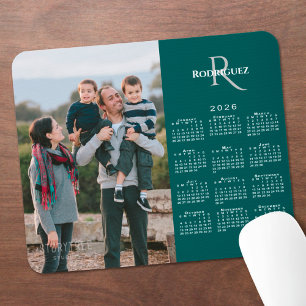 2026 Kalender Benutzerfoto Monogramm Name Türkis Mousepad
