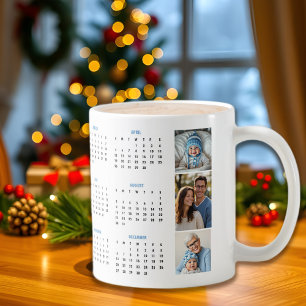 2026 Kalender blau Foto-Collage drei Fotos Kaffeetasse