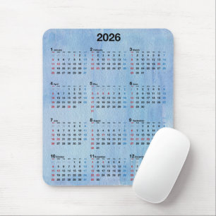 2026 Kalender Blaue Aquarell-Abstraktion Mousepad