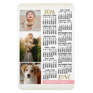 2026 Kalender Blush Pink Gold Familien Foto-Collag Magnet