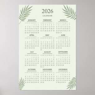 2026 Kalender Boho Floral Ästhetik Salbei Grün Poster
