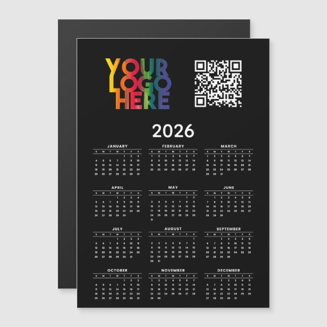 2026 Kalender Business Logo QR Code Magnetkarte (Vorne/Hinten)