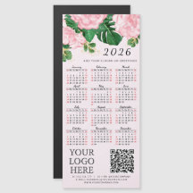 2026 Kalender Business-Logo QR-Code Rosa Blumenmus