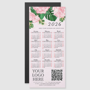 2026 Kalender Business-Logo QR-Code Rosa Blumenmus Magnetkarte
