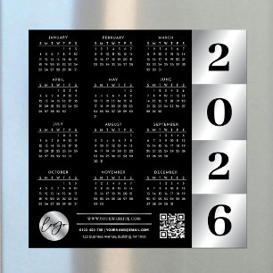 2026 Kalender Business-Logo QR-Code Schwarz & Silb Magnetkarte