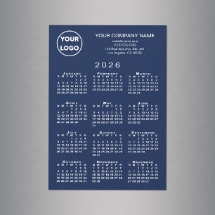 2026 Kalender Business Logo Text Navy Magnet Card