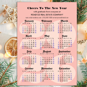 2026 Kalender Business Pink Minimalistisch Magneti Magnetkarte