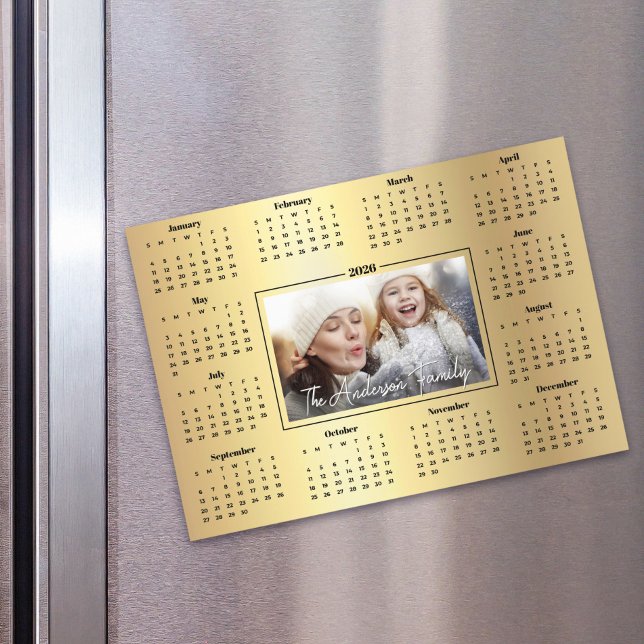 2026 Kalender Custom Foto Gold Foil Family Magnet (Von Creator hochgeladen)