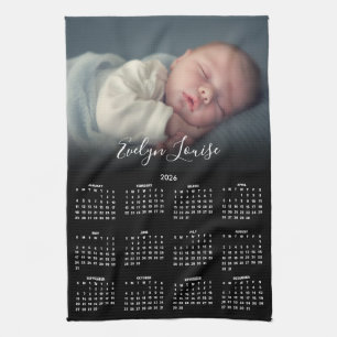 2026 Kalender Elegantes Schriftzug Name Foto Geschirrtuch