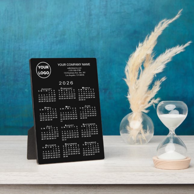 2026 Kalender Firmenlogo Text Schwarzer Desktop Fotoplatte (Seite)