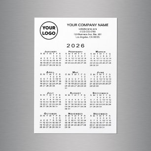 2026 Kalender Firmenlogo Text White Magnet Card