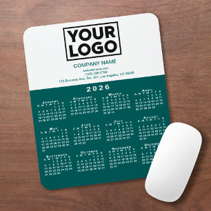 2026 Kalender Firmenlogo und Text Türkis Weiß Mousepad