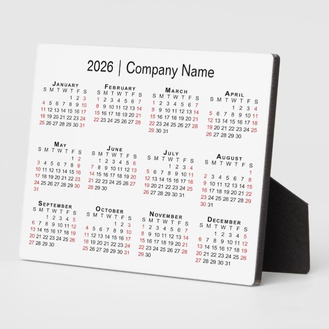 2026 Kalender - Firmenname Desktop Fotoplatte (Seite)