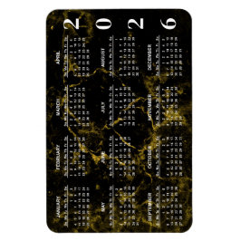 2026 Kalender für Schwarz-Gold-Marmor Magnet