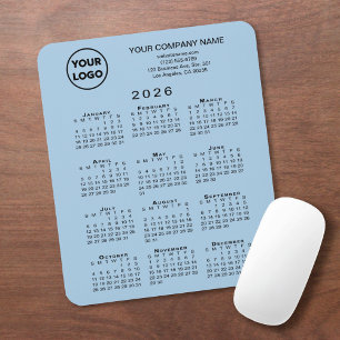 2026 Kalender Geschäft Logo und Text auf Hellblau Mousepad