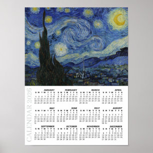 2026 Kalender, Groß, Sternennacht / Van Gogh Poster