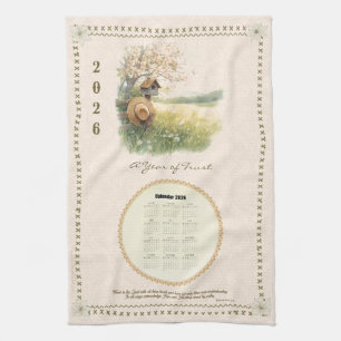 2026-Kalender-Handtuch Christliches Pastell-Landsc Geschirrtuch