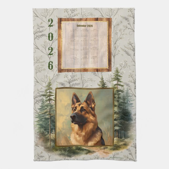 2026 Kalender Handtuch Deutscher Schäferhund Woodl (Vertikal)